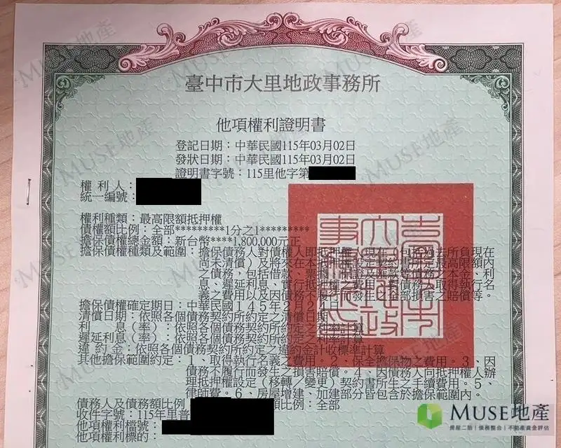 台中大里透天負債整合房屋二胎成功案例