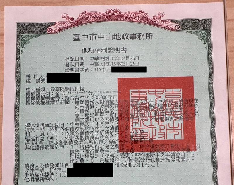 台中市北屯區透天資金周轉房屋二胎成功案例