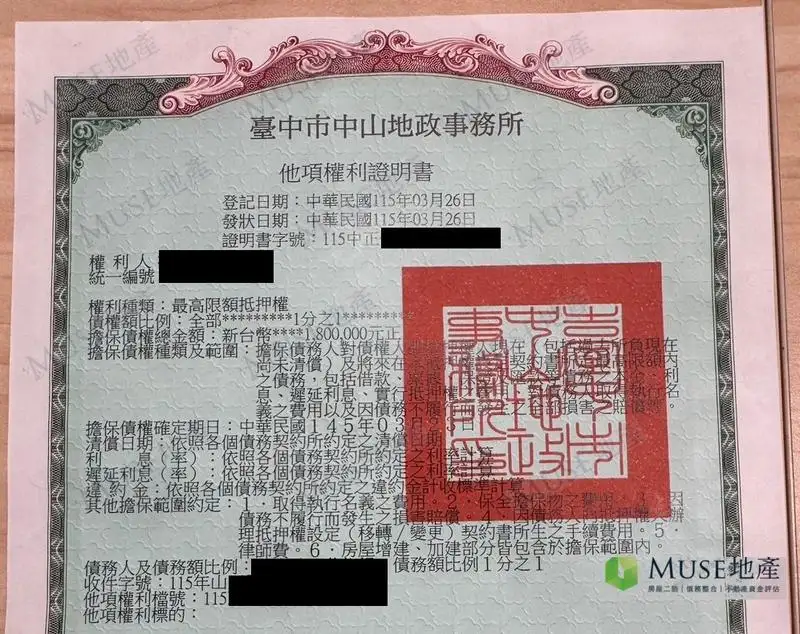 台中北屯透天持分房屋貸款房屋二胎成功案例